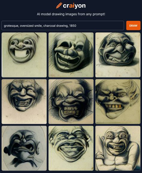 Grotesque Smile Charcoal Drawing 1850 Rweirddalle