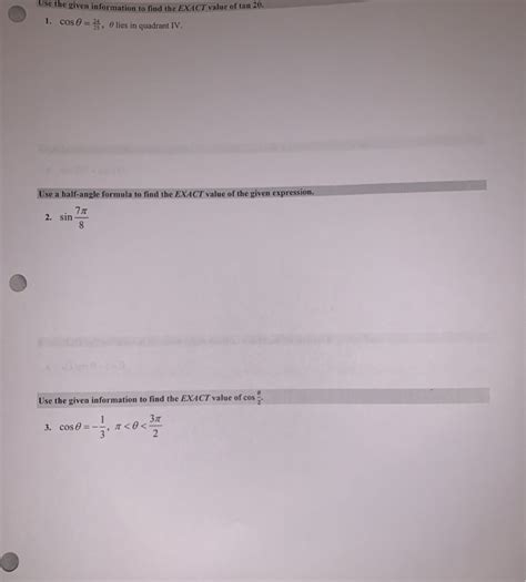 Solved Use the given information to find the EXACT value of | Chegg.com