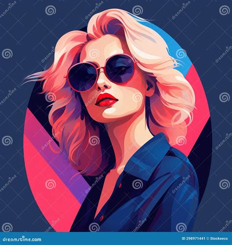 Synthwave Inspired Studio Portrait Of A Glamorous Blonde Woman Stock