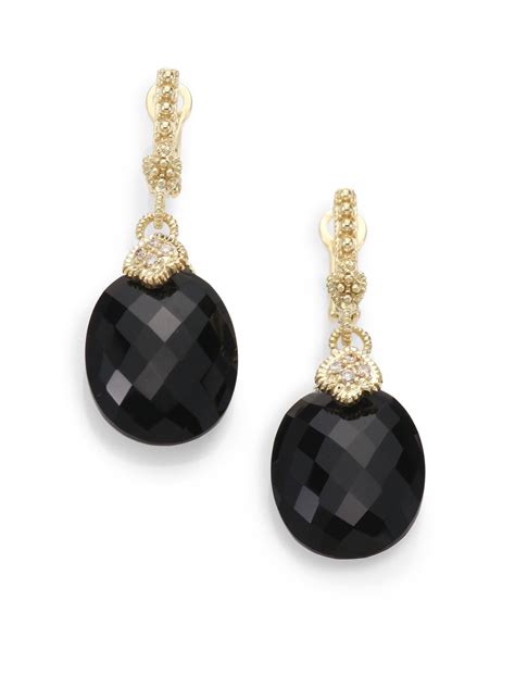 Judith Ripka Black Onyx Diamond 14k Yellow Gold Drop Earrings Lyst