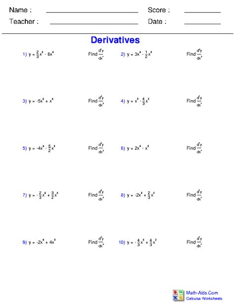 Calculus Worksheets Differentiation Rules For Calculus Worksheets