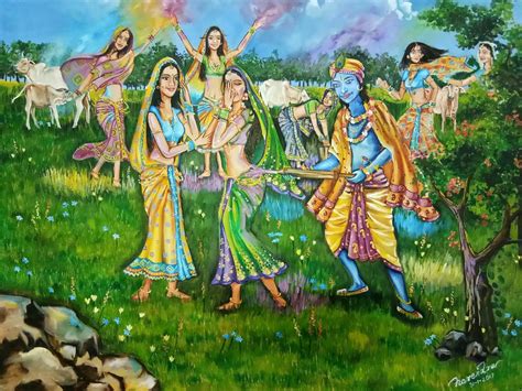 Original Painting – Radha Krishna playing Holi in Vrindavan ...