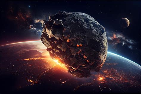 Premium Photo Fiery Asteroid Flying To Earth Illustration Generative Ai