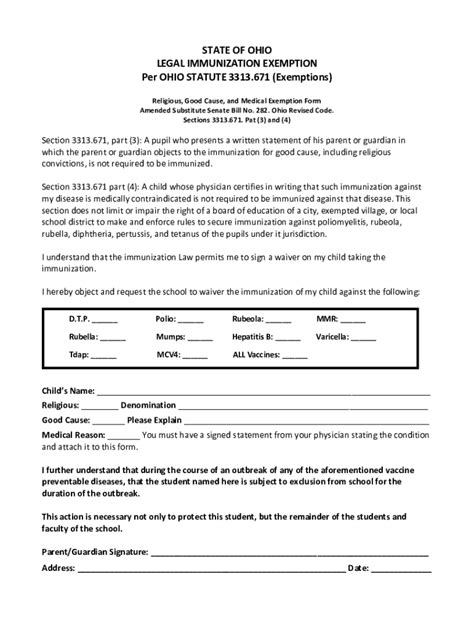 2019 2025 Form OH Legal Immunization Exemption Fill Online Printable