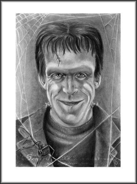 Original Artwork Fred Gwynne Herman Munster Drawing Charcoal Graphite