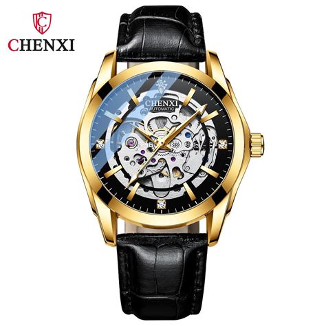 CHENXI Lujo Impermeable Automático Tourbillon Hueco De Cuero De Los