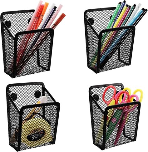 Jucoan Pack Magnetic Pen Pencil Holder Black Mesh Metal Organizer