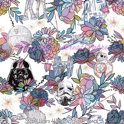 Star Wars Watercolor Floral Purpleseamstress Fabric