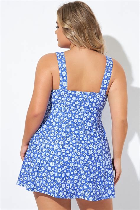 Floral Printed Tie Front V Neck Swimdress Meet Curve Meet Curve