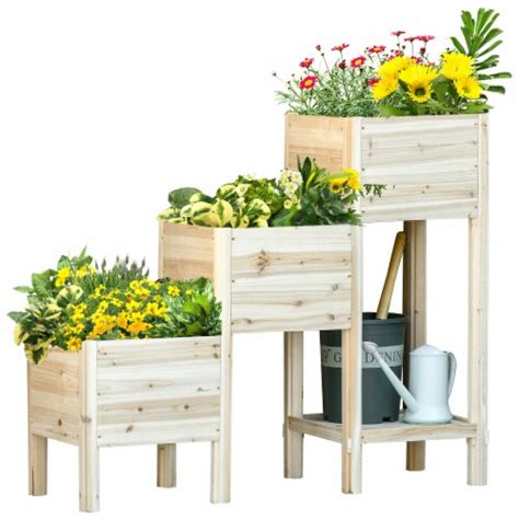 3 Tier Raised Garden Bed W Storage Shelf Elevated Wooden Planter Box