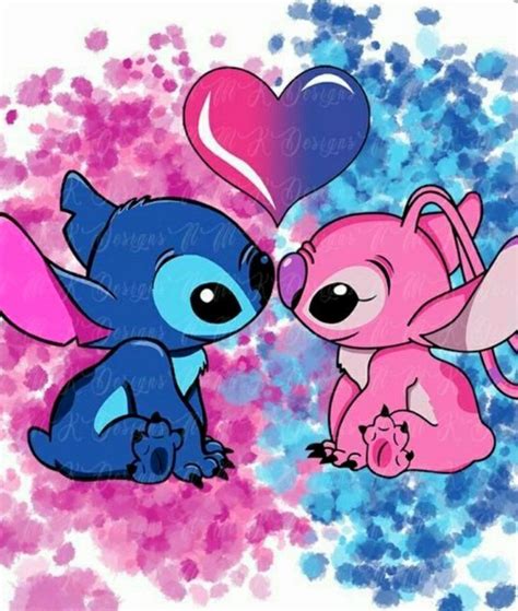 Two Cartoon Characters That Are Touching Each Other S Noses With Pink