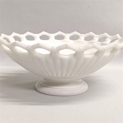 Milk Glass Open Lace Edge Bowl Etsy