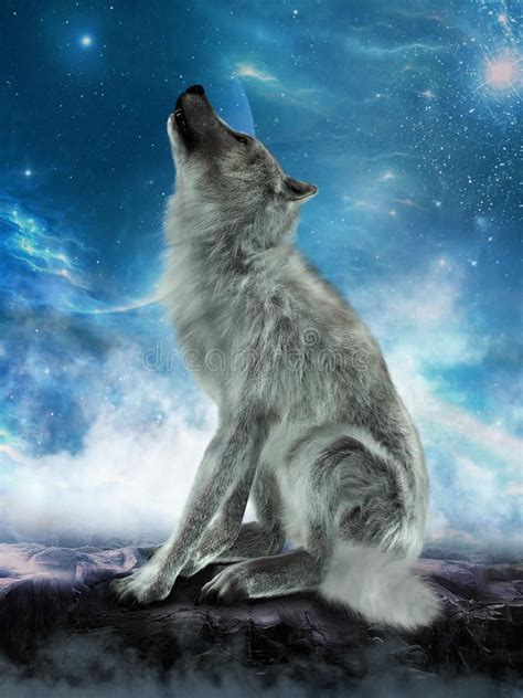 White Wolf Howling Moon Illustration. Illustration of a wildlife animal ...