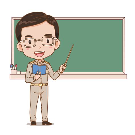 Cartoon Illustration Of Thai Male Teacher Holding A Stick In Front Of