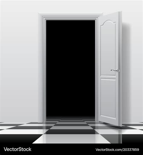 Entrance into a dark room with white open door Vector Image