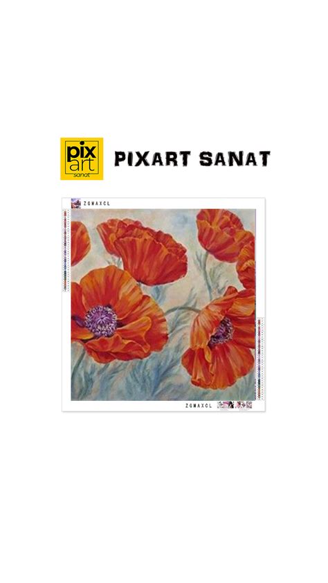 kırmızı Gelincik Çizimi PixArt Sanat Elmas Mozaik Tablo Diamond Türkiye