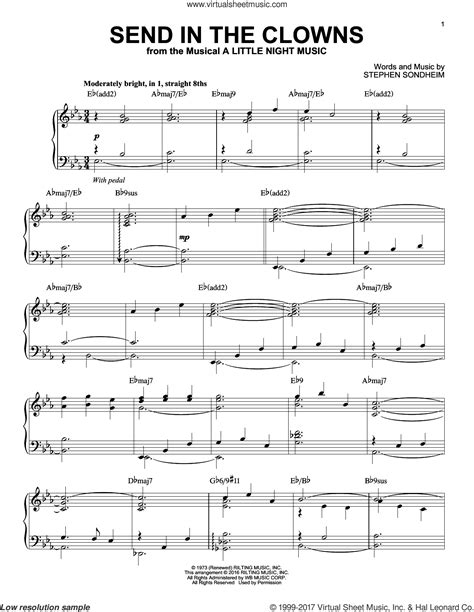 Sondheim Send In The Clowns Intermediate Sheet Music For Piano Solo