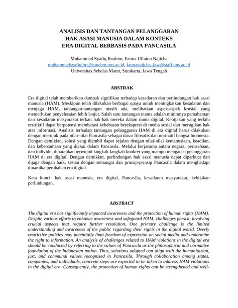 PDF ANALISIS DAN TANTANGAN PELANGGARAN HAK ASASI MANUSIA DALAM