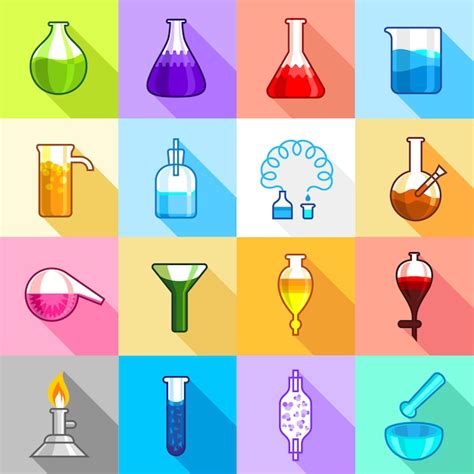 Conjunto de iconos de laboratorio de química Vector Premium