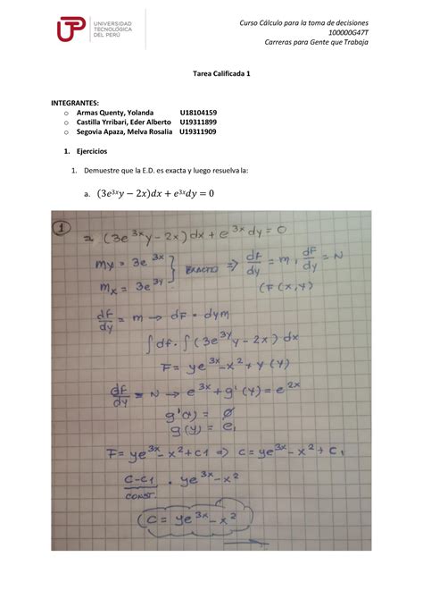 Tarea Calificada Calculo Para La Toma De Decisiones Curso