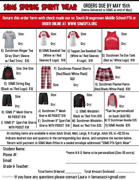 Spirit Wear Order Form Template Free