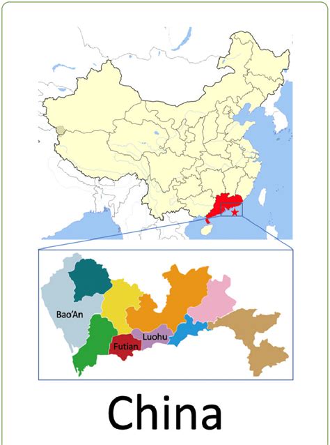 Map of China, with Guangdong province highlighted and Shenzhen ...