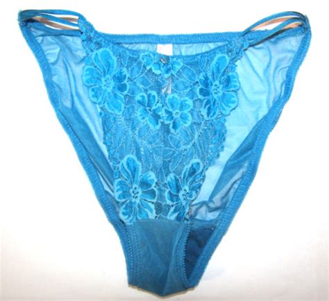 Victoria S Secret Sheer Mesh Teal Blue Double String Gem