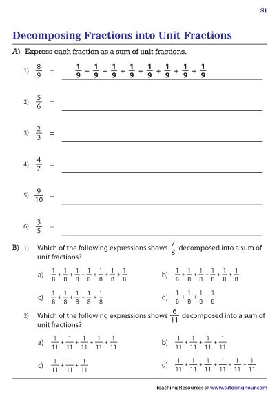 Decomposing Fractions Into Unit Fractions Worksheets Worksheets Library