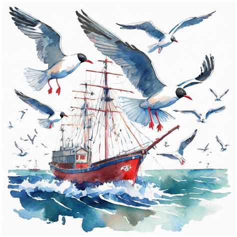 Seagulls And Fishing Boat Art Print Free Stock Photo Public Domain