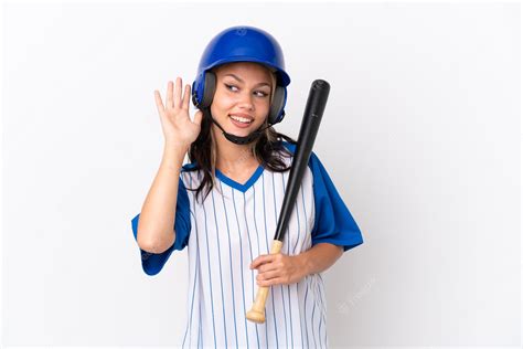 Premium Photo Baseball Russian Girl Player With Helmet And Bat