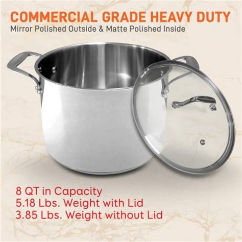 NutriChef Heavy Duty 8 Quart Stainless Steel Soup Stock Pot With