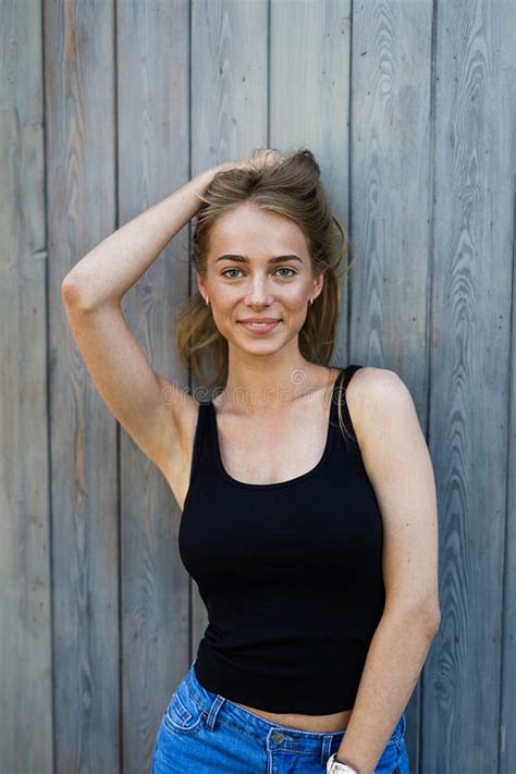 Beautiful Blonde Woman Posing Outdoors Stock Image Image Of Outdoors Copy 99114569