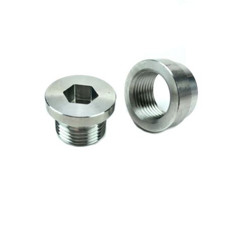 O2 Sensor Weld In Exhaust Stepped Bung Hex Plug Kit Stainless Steel M18x15 Ebay