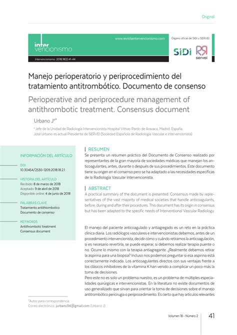 PDF Manejo Perioperatorio Y Periprocedimiento Del Tratamiento