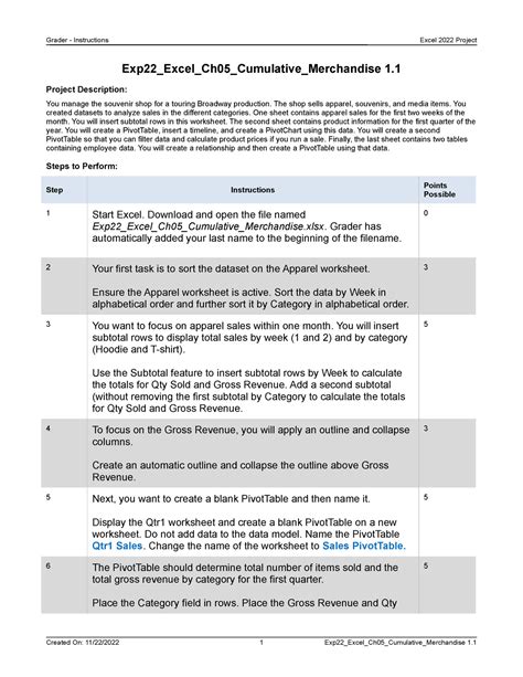 Exp Excel Ch Cumulative Merchandise Project Description You