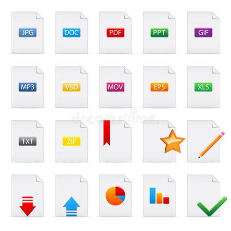 Sistema Del Icono Del Ejemplo Del Vector De Formatos De Documento