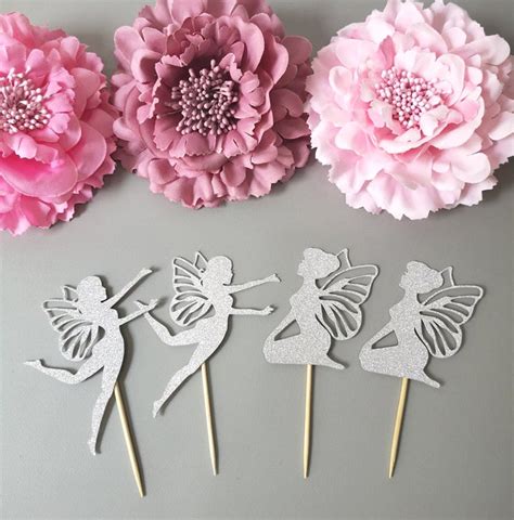 10 Pcs Fairy Garden Silver Glitter Fairy Cupcake Toppers Etsy