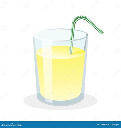 Glass Of Fresh Lemonade With Drinking Straw Vector Illustration Stock