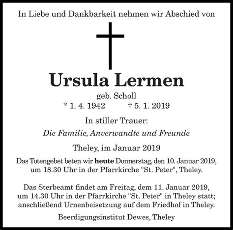 Traueranzeigen Von Ursula Lermen Saarbruecker Zeitung Trauer De