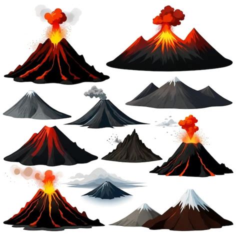 Volcanoes Vector Set White Background Isolated A High Qua Premium Ai Generated Vector