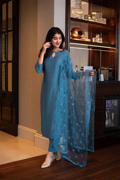 Blue Kurta Set With Dupatta Edel Mushi Nähen