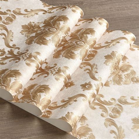 Papel De Parede Alto Relevo Vinílico Damask Dourado Cola R 95 90