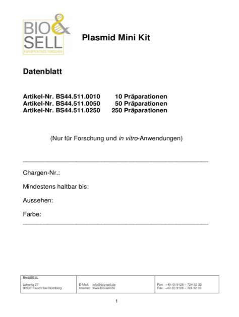 Ausfüllbar Online Isolate Ii Plasmid Mini Kit Product Manual Fax Email