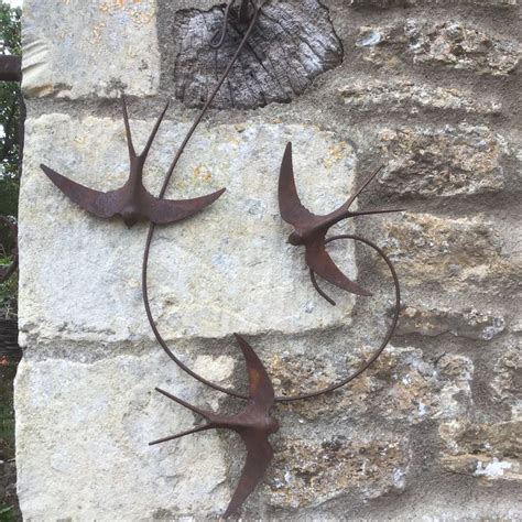 Metal Swallow Garden Art Wall Art Rusty Metal Three Swallow Swirl Metal