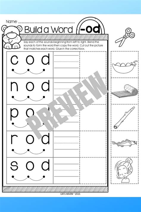 Worksheet For Beginning And Ending The Word Od With Pictures To Print Out