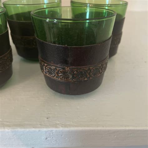 Vintage Leather Wrapped Green Shot Glasses Set Of 5 Chairish