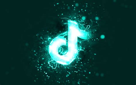 Download Wallpapers Tiktok Turquoise Logo 4k Turquoise Neon Lights