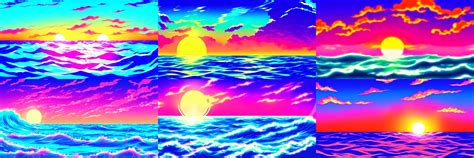 A Beautiful Ocean Sunset In The Style Of Vaporwave Stable Diffusion