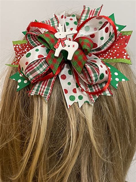 Christmas Hair Bow Holidays Holiday Reindeer Hair Bow on - Etsy.de