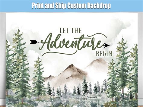 Adventure Awaits Baby Shower Backdrop Forest Mountain Wild Adventure